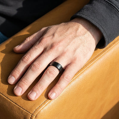 Fyodor | Black Matte Brushed Bevelled Edge Tungsten Carbide | Men's Ring