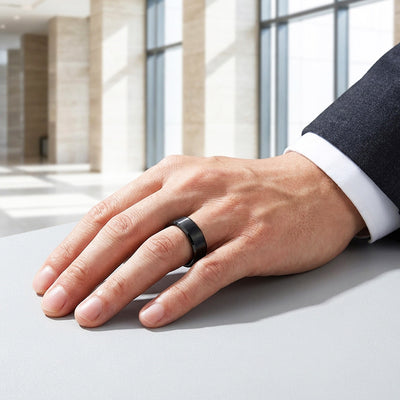 Fyodor | Black Matte Brushed Bevelled Edge Tungsten Carbide | Men's Ring
