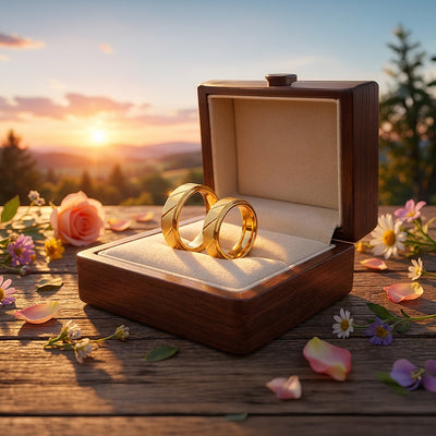 Golden Sand | Tungsten Couple Rings | Gold Wedding Bands