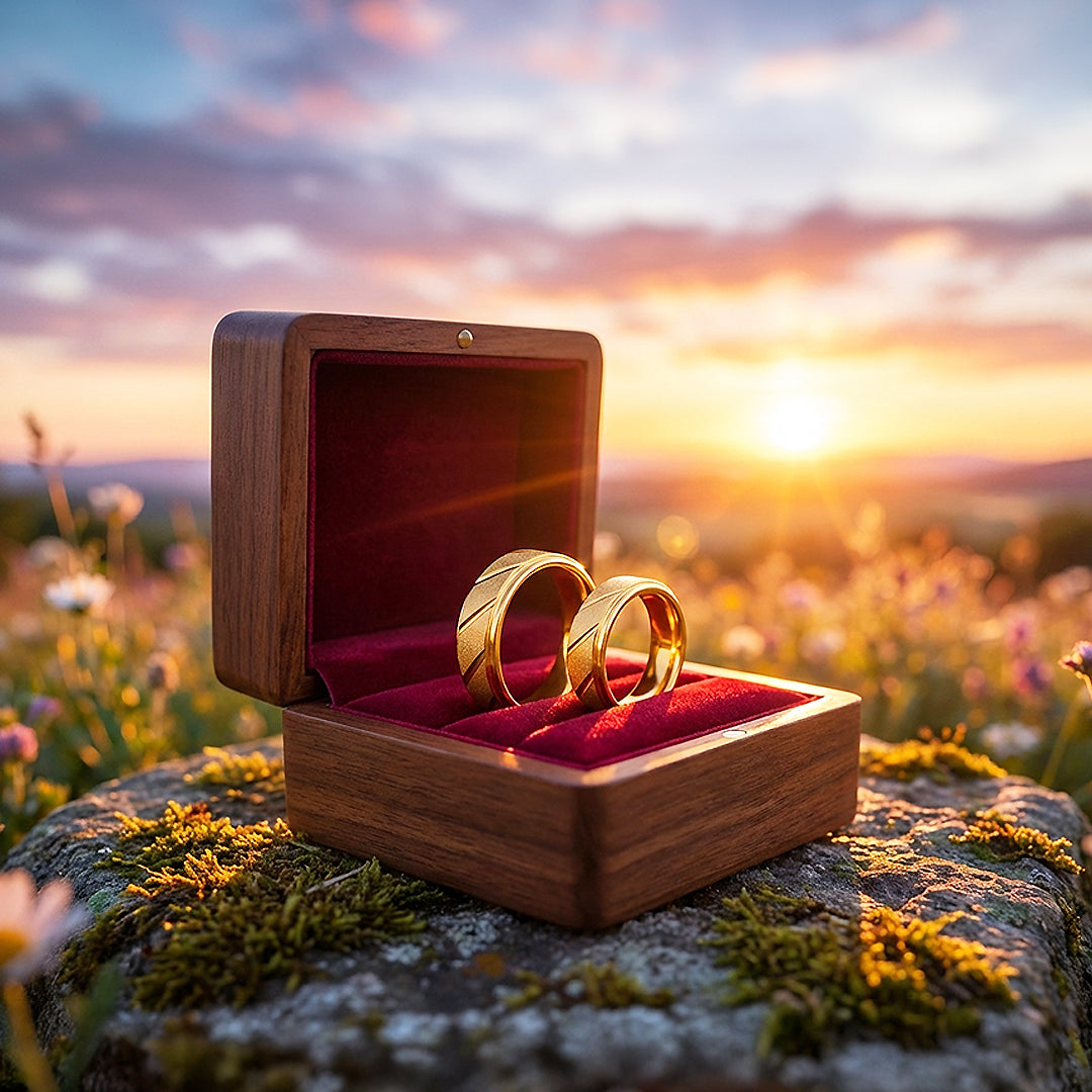 Golden Sand | Tungsten Couple Rings | Gold Wedding Bands