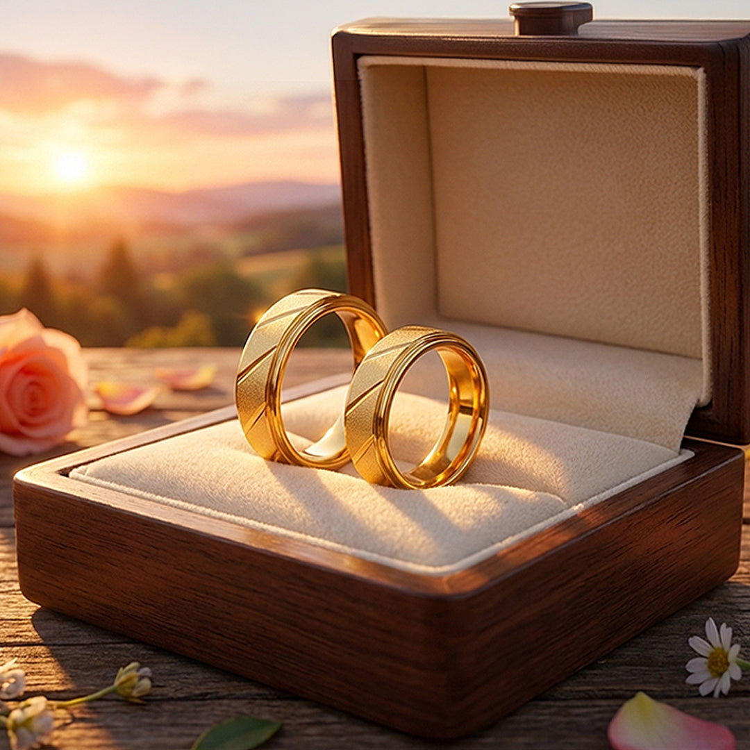 Golden Sand | Tungsten Couple Rings | Gold Wedding Bands
