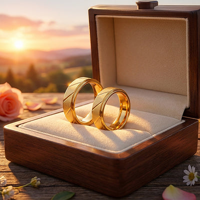 Golden Sand | Tungsten Couple Rings | Gold Wedding Bands