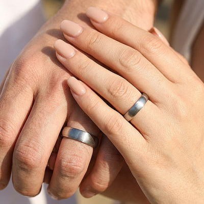 Granite | Brushed Tungsten Couple Rings | Wedding Bands