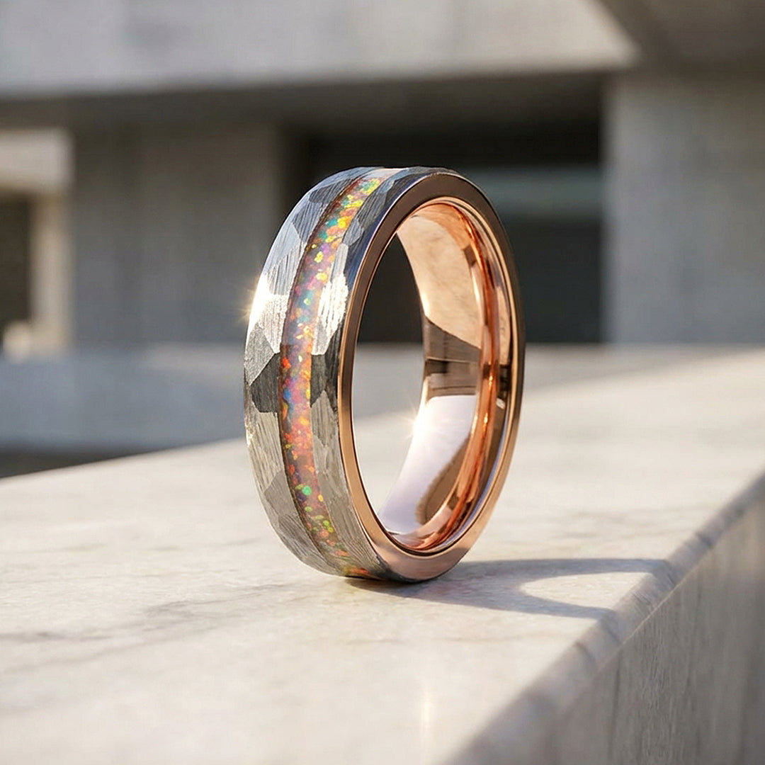 Halo Fire Opal Tungsten Carbide Ring | Men's Ring