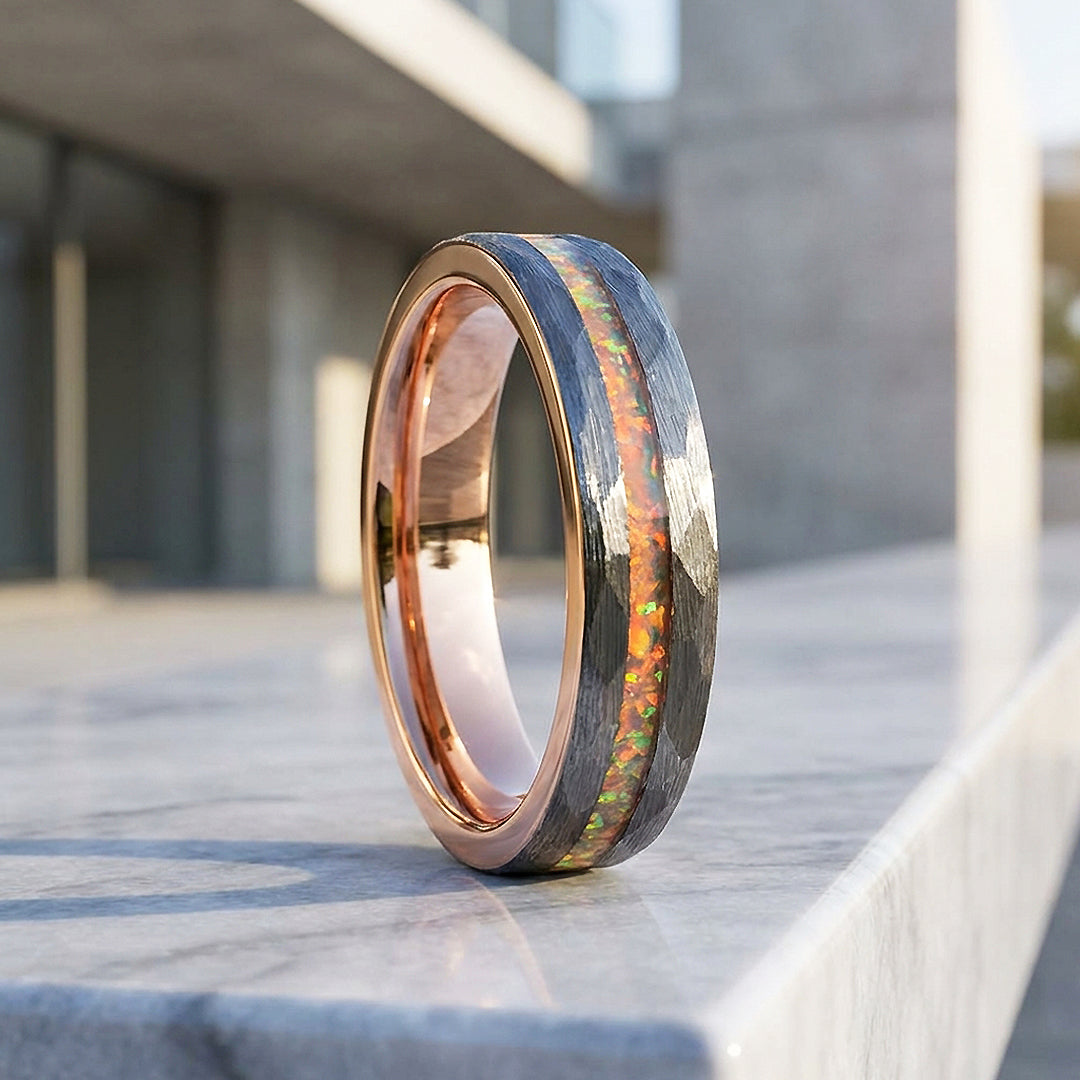 Halo Fire Opal Tungsten Carbide Ring | Men's Ring