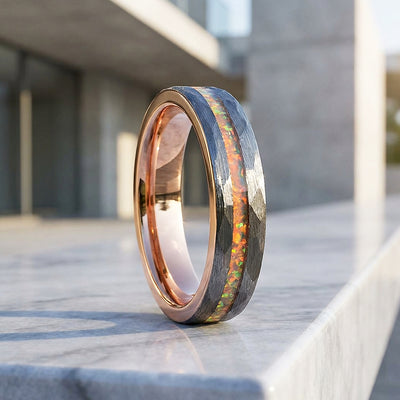 Halo Fire Opal Tungsten Carbide Ring | Men's Ring