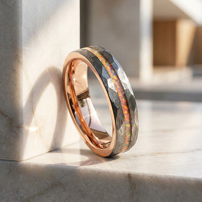 Halo Fire Opal Tungsten Carbide Ring | Men's Ring