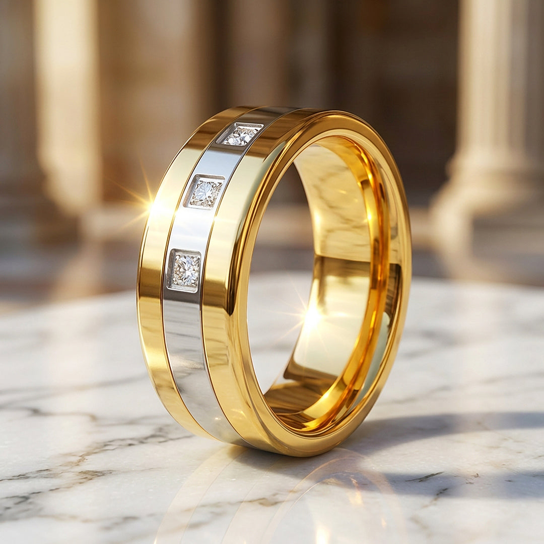 Hamilton Two-Tone Triple Stone Tungsten Carbide Ring | Men's Ring