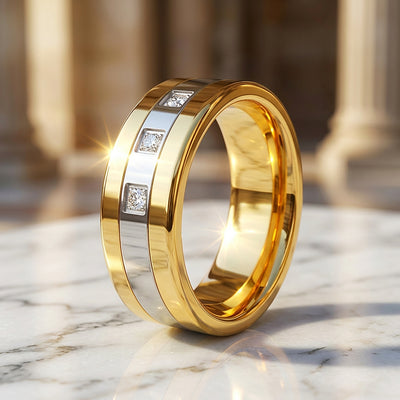 Hamilton Two-Tone Triple Stone Tungsten Carbide Ring | Men's Ring