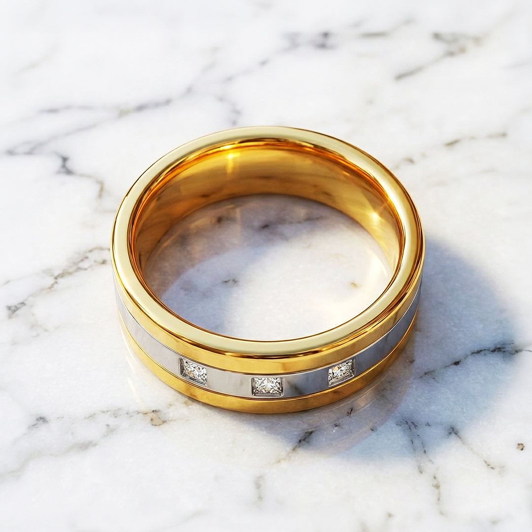 Hamilton Two-Tone Triple Stone Tungsten Carbide Ring | Men's Ring