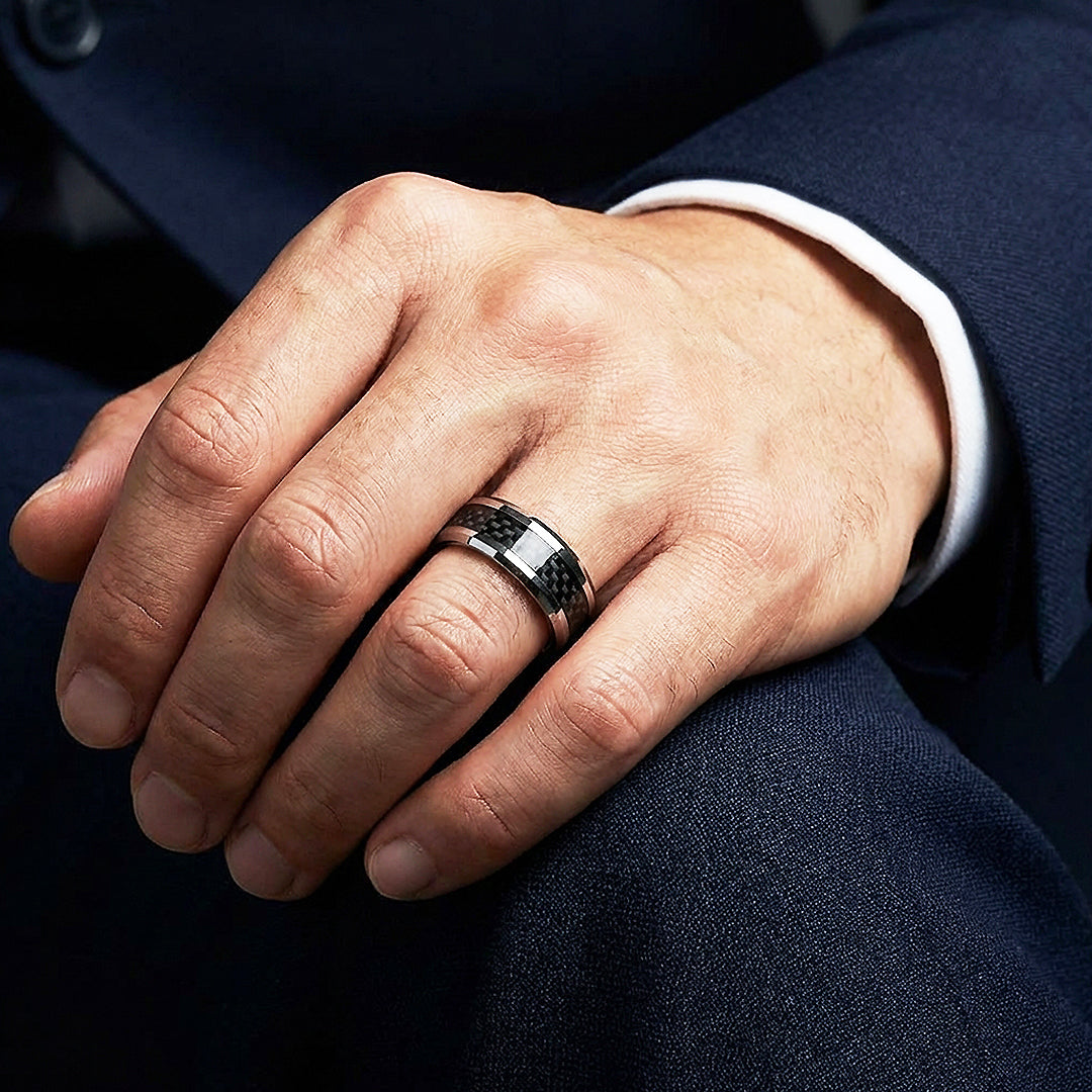 Herod Carbon Fiber Inlay Tungsten Carbide Ring | Men's Ring