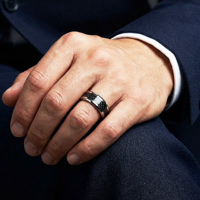 Herod Carbon Fiber Inlay Tungsten Carbide Ring | Men's Ring