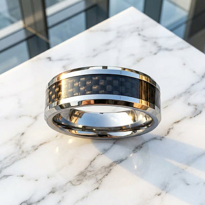 Herod Carbon Fiber Inlay Tungsten Carbide Ring | Men's Ring