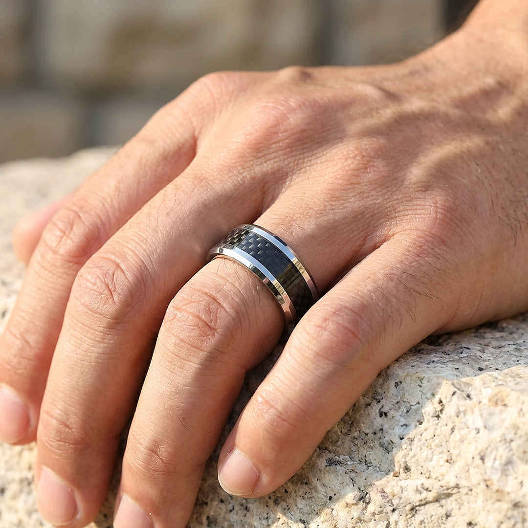 Herod Carbon Fiber Inlay Tungsten Carbide Ring | Men's Ring