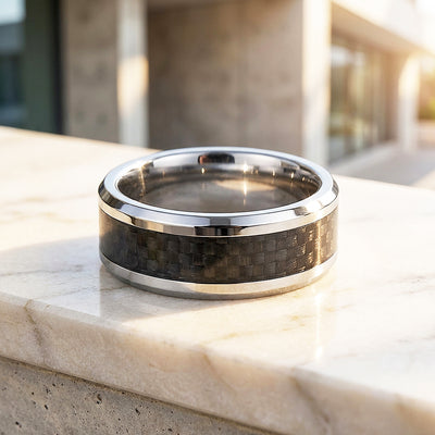 Herod Carbon Fiber Inlay Tungsten Carbide Ring | Men's Ring