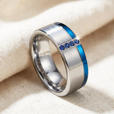 Hinokin Brushed Blue Diamond Simulant Tungsten Carbide Ring | Men's Ring