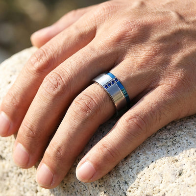 Hinokin Brushed Blue Diamond Simulant Tungsten Carbide Ring | Men's Ring