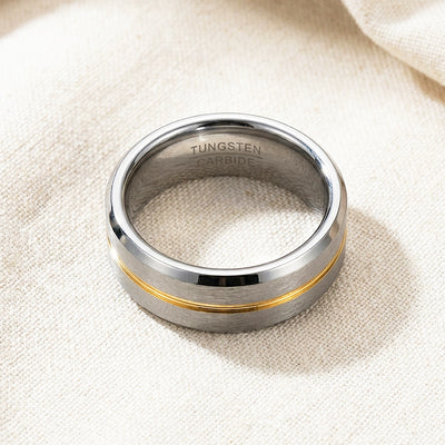 Humbert Brushed Gold Groove Tungsten Carbide Ring | Men's Ring