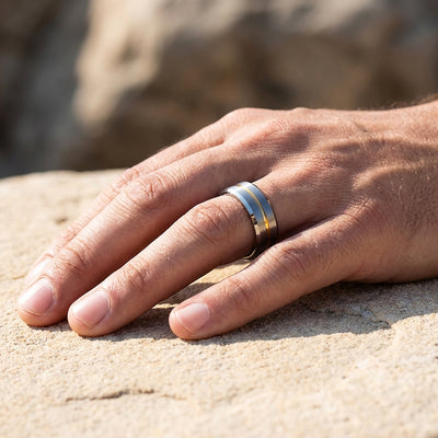 Humbert Brushed Gold Groove Tungsten Carbide Ring | Men's Ring