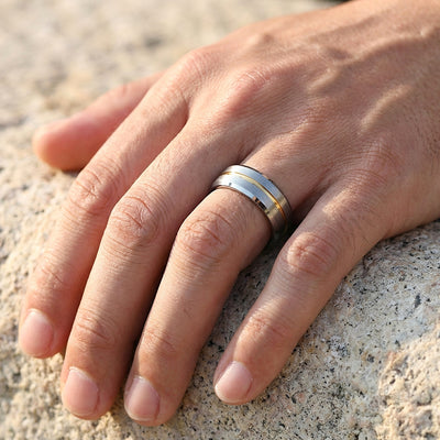 Humbert Brushed Gold Groove Tungsten Carbide Ring | Men's Ring