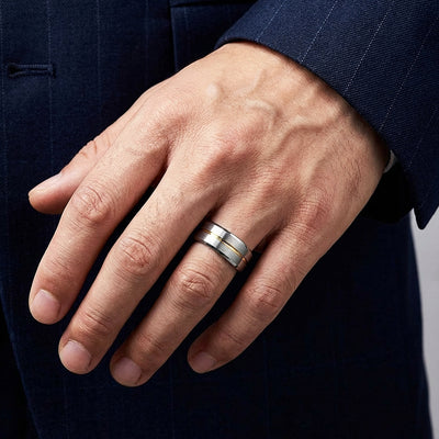 Humbert Brushed Gold Groove Tungsten Carbide Ring | Men's Ring
