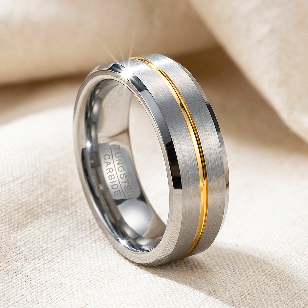 Humbert Brushed Gold Groove Tungsten Carbide Ring | Men's Ring