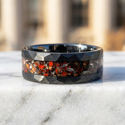 Inferra Crushed Stone Inlay Black Tungsten Carbide Ring | Men's Ring