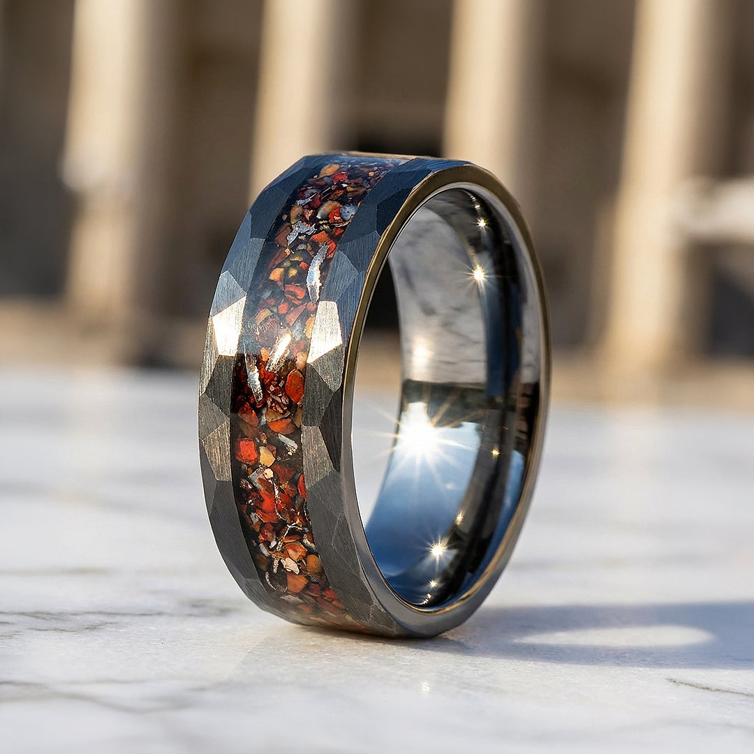 Inferra Crushed Stone Inlay Black Tungsten Carbide Ring | Men's Ring