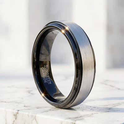 Inga Brushed Black Edge Tungsten Carbide Ring | Men's Ring