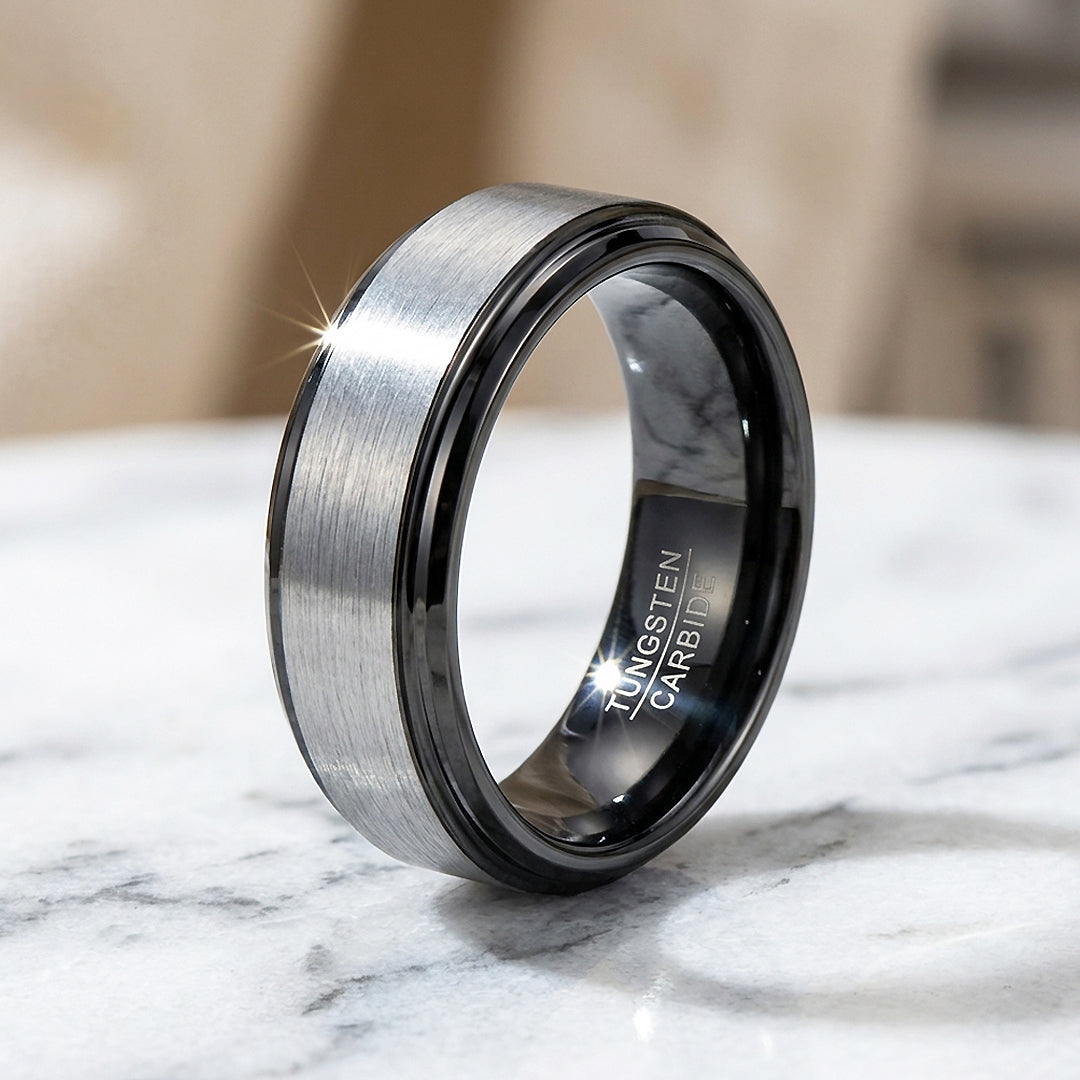 Inga Brushed Black Edge Tungsten Carbide Ring | Men's Ring