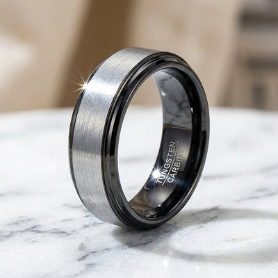 Inga Brushed Black Edge Tungsten Carbide Ring | Men's Ring