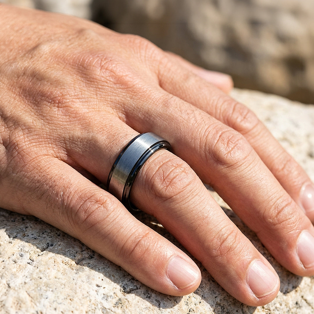 Inga Brushed Black Edge Tungsten Carbide Ring | Men's Ring