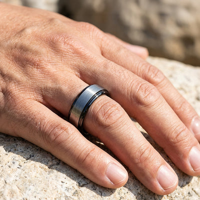Inga Brushed Black Edge Tungsten Carbide Ring | Men's Ring