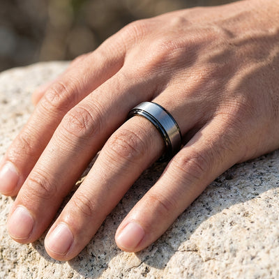 Inga Brushed Black Edge Tungsten Carbide Ring | Men's Ring