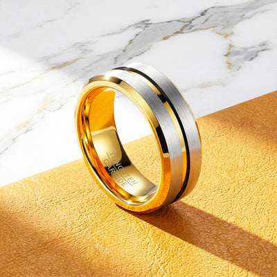 Ivor | Two-Tone Groove Tungsten Carbide Ring | Men's Ring