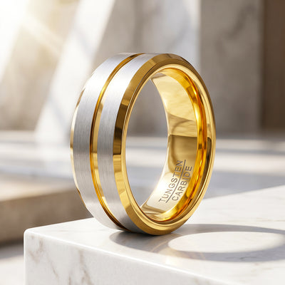 Ivor | Two-Tone Groove Tungsten Carbide Ring | Men's Ring