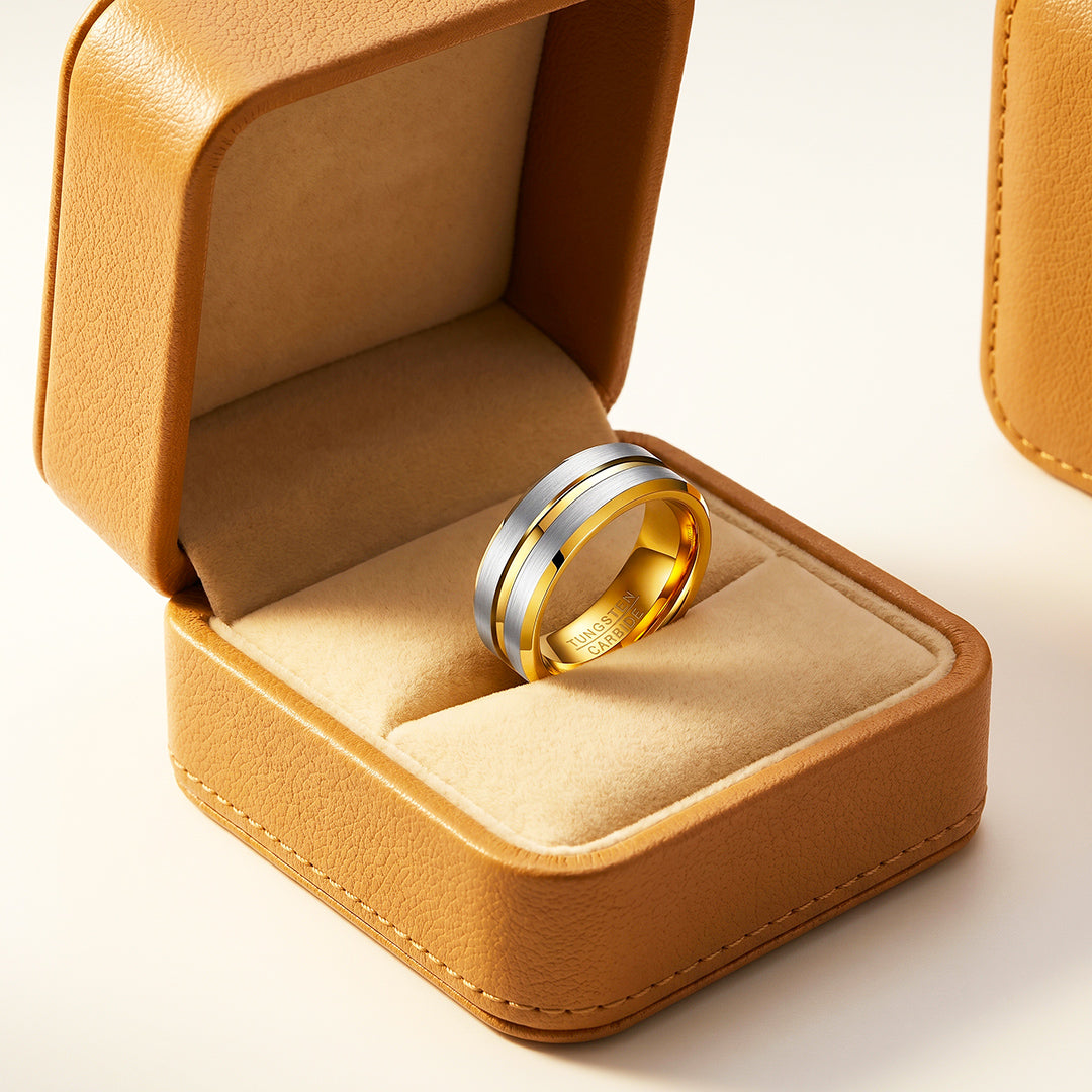 Ivor | Two-Tone Groove Tungsten Carbide Ring | Men's Ring