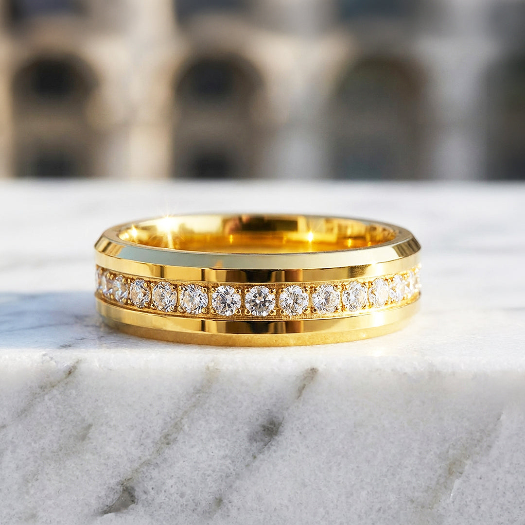 Knox Polished Gold Eternity Tungsten Carbide Ring | Men's Ring
