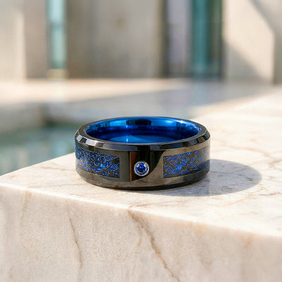 Legend | Blue Carbon Fibre Tungsten Carbide Ring | Men's Ring