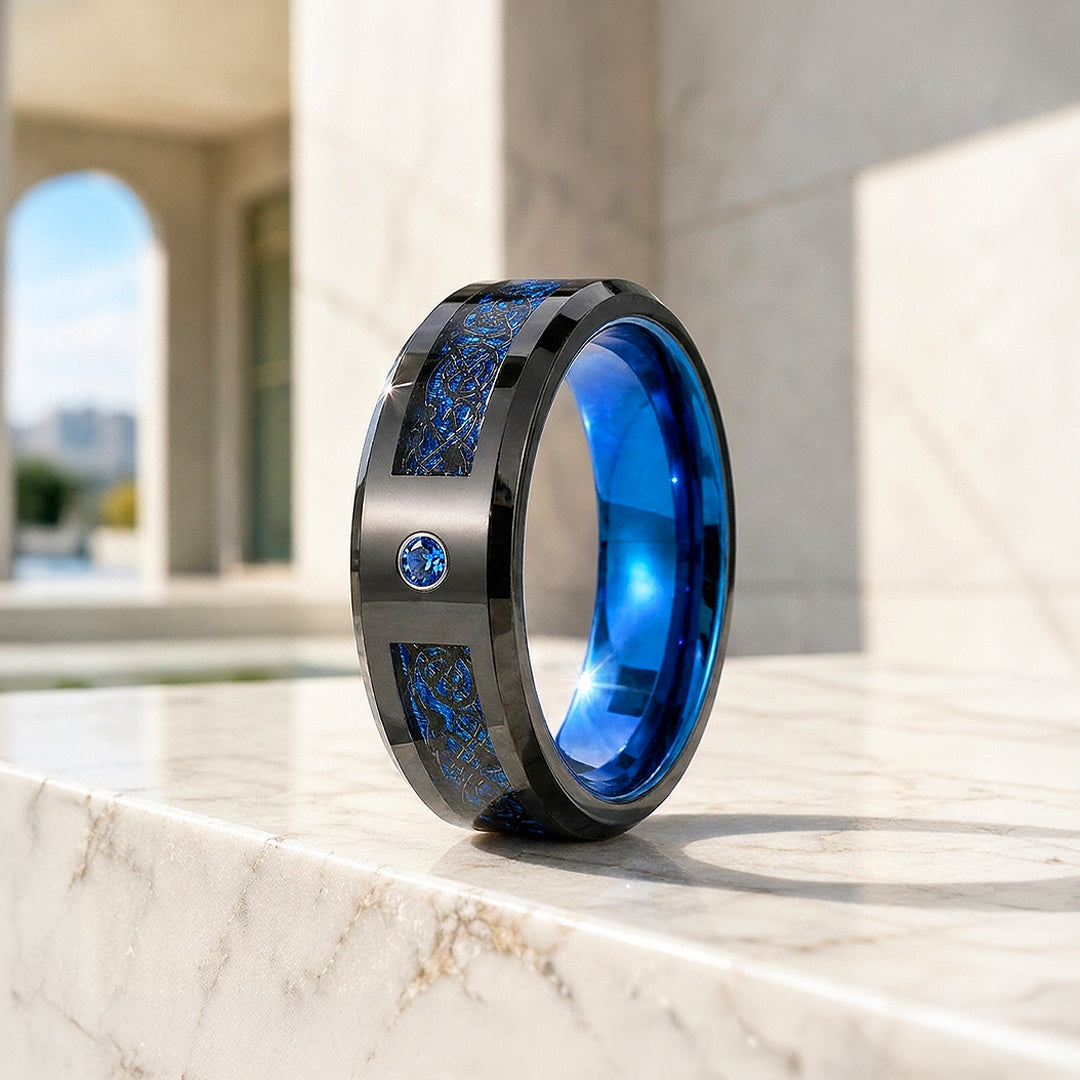 Legend | Blue Carbon Fibre Tungsten Carbide Ring | Men's Ring