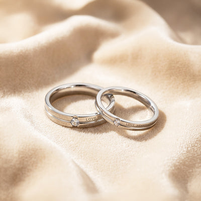 Love Never Fails | Silver | High-Polished Engraved Grooved Solitaire Wedding Band