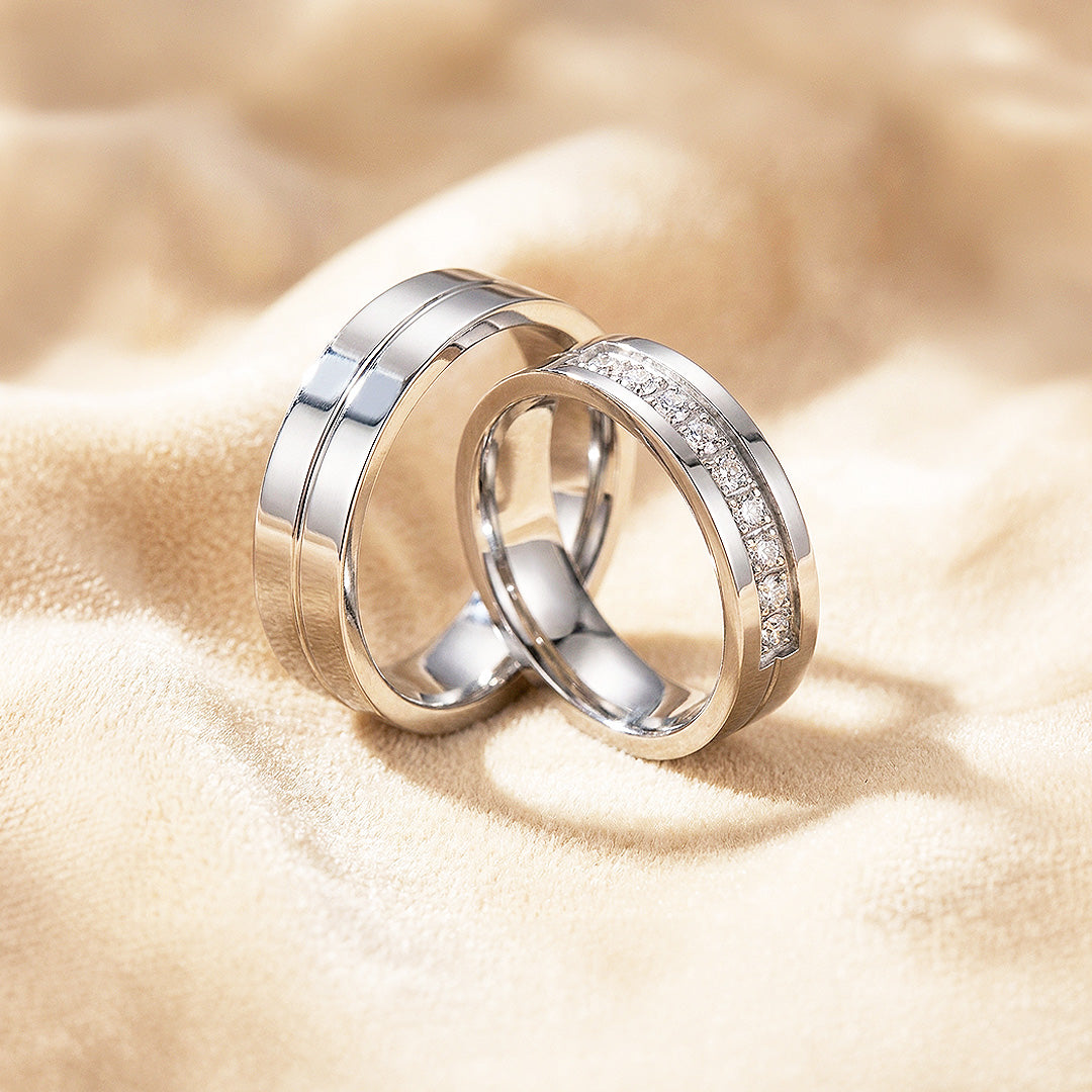 Lovers Ring | Channel-Set and Grooved Flat Wedding Band