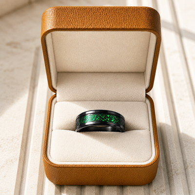 Lumineon | Black Dragon Green Glow Tungsten Carbide Men's Ring