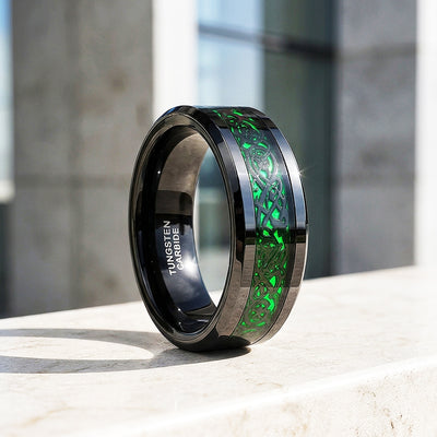 Lumineon | Black Dragon Green Glow Tungsten Carbide Men's Ring