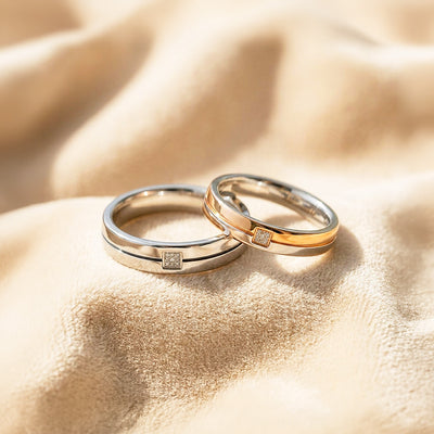 Lush | Square-Set Stone and Grooved Court Wedding Band