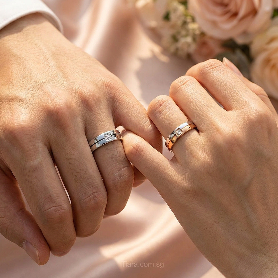 Lush | Square-Set Stone and Grooved Court Wedding Band