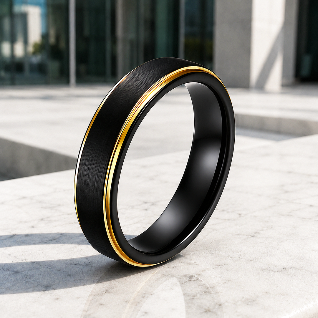 Luther | Brushed Black Gold Tungsten Carbide Ring | Men's Ring