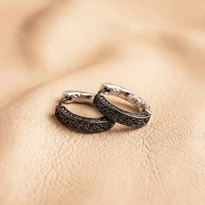 Engraved Scroll Huggie Hoop | Men's Earrings | ME1003