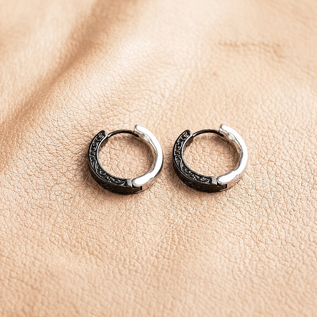Engraved Scroll Huggie Hoop | Men's Earrings | ME1003