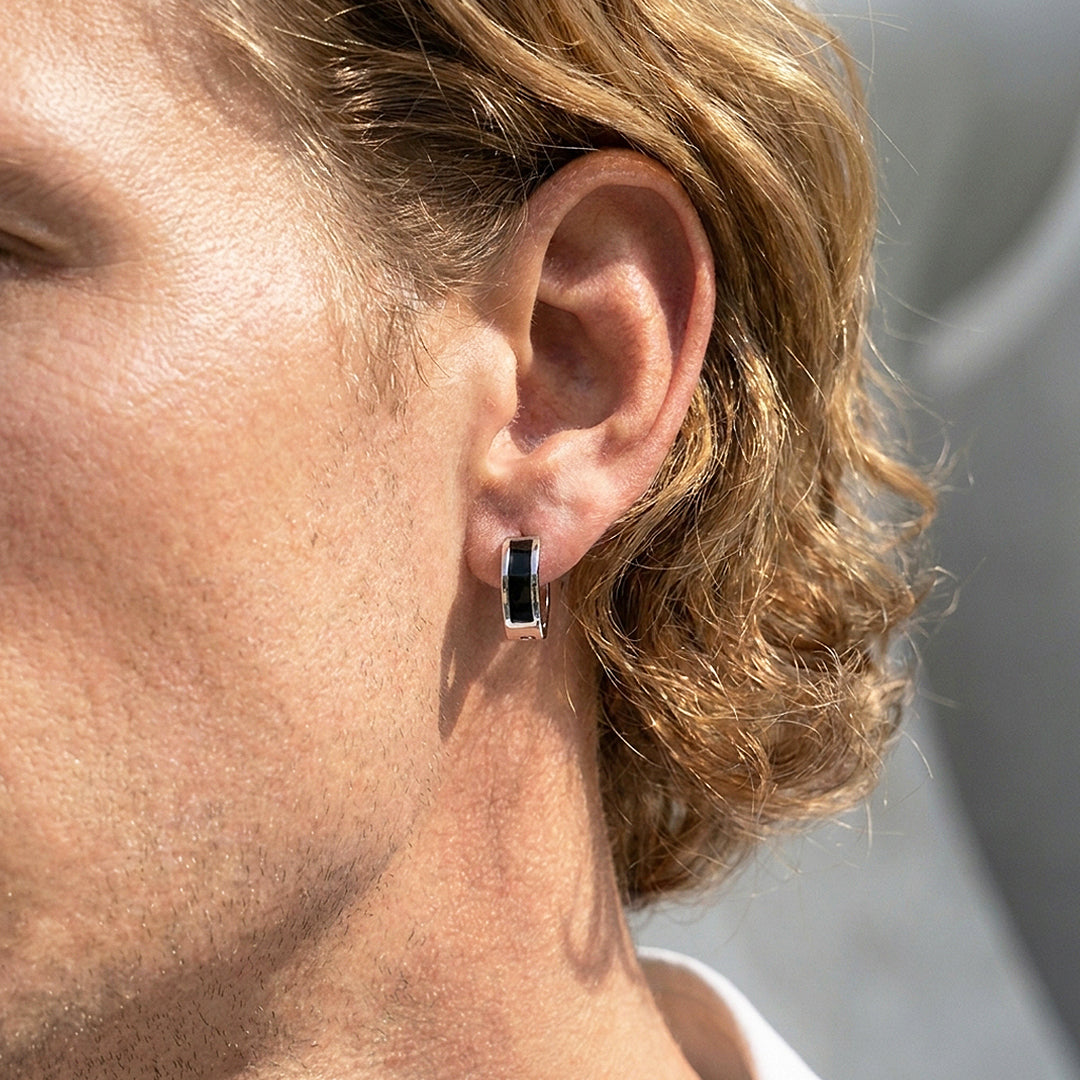 Black Enamel Huggie Hoop | Men's Earrings | ME1010